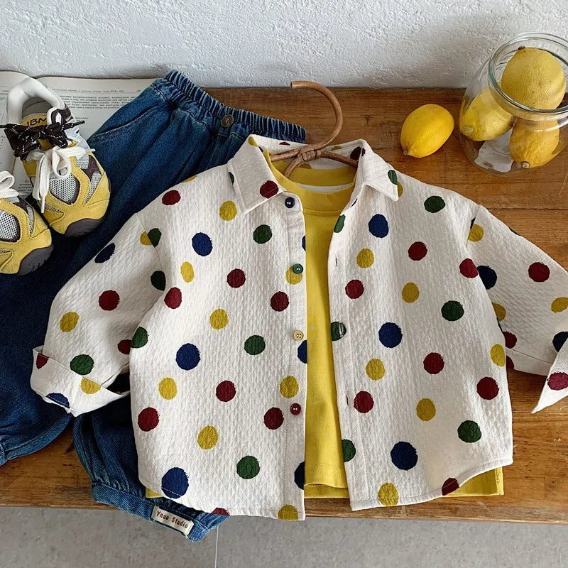 Children's Korean Style Polka Dot Loose Long Sleeve Shirt