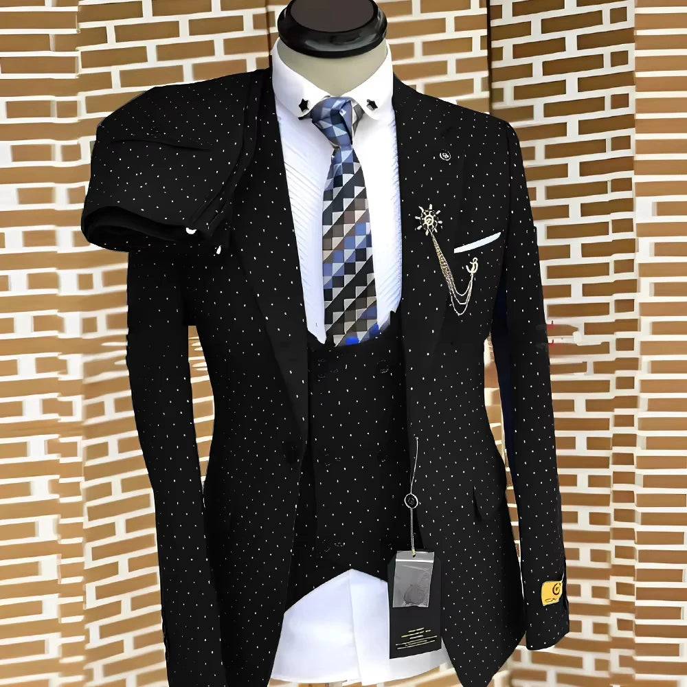 Polka dot Men's wedding Suits 3 piece Fashionable Business Work Clothes Groom