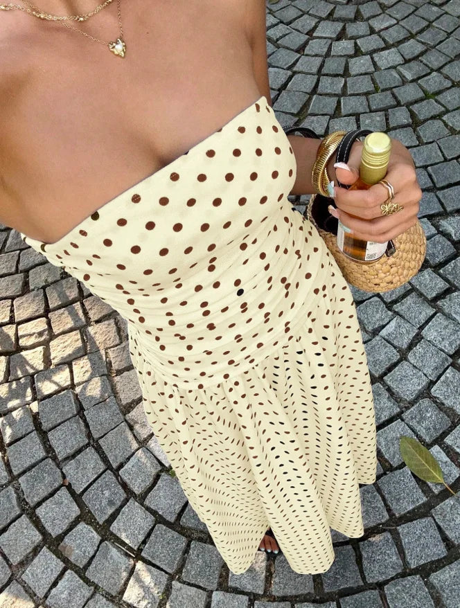 Polka-Dot Tube Top High-Neck Sleeveless Long Dress with Slim Fit
