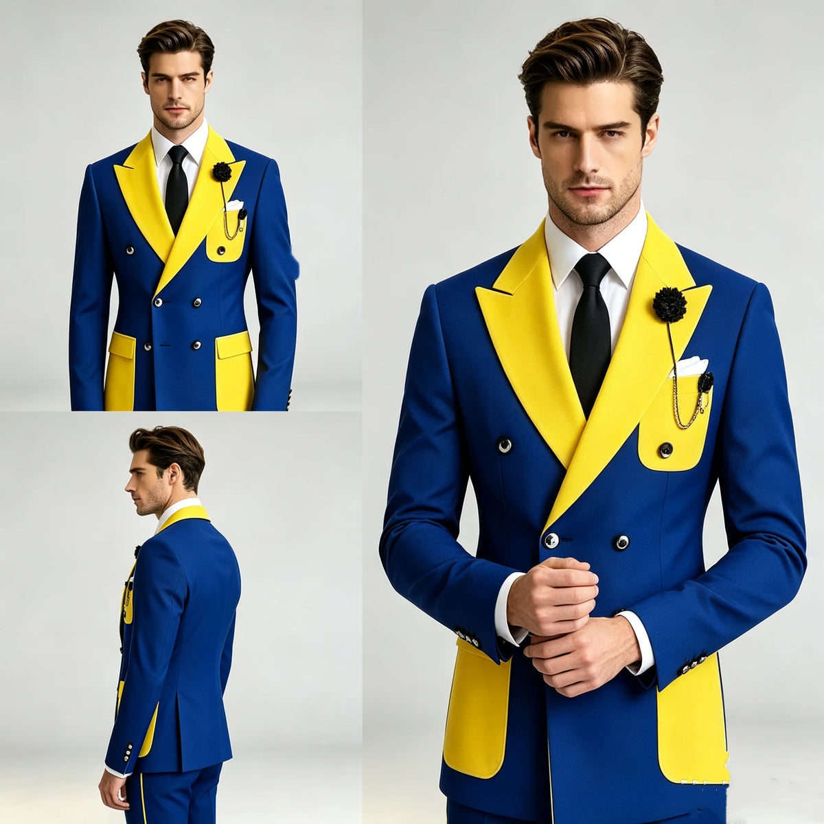 Men's Colour Block Double-Breasted Peak Lapel Blazer
