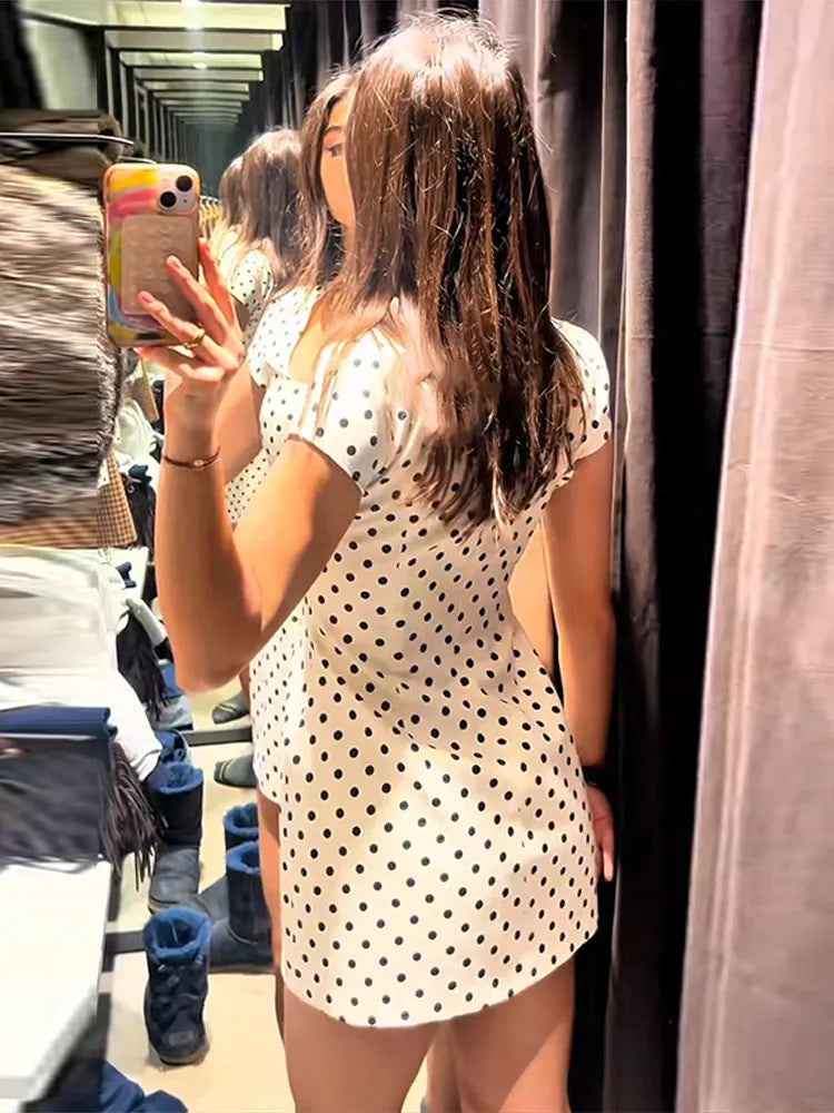 Fashion Polka Dot Printed Women Mini Dress Summer New Lady Beach Robe