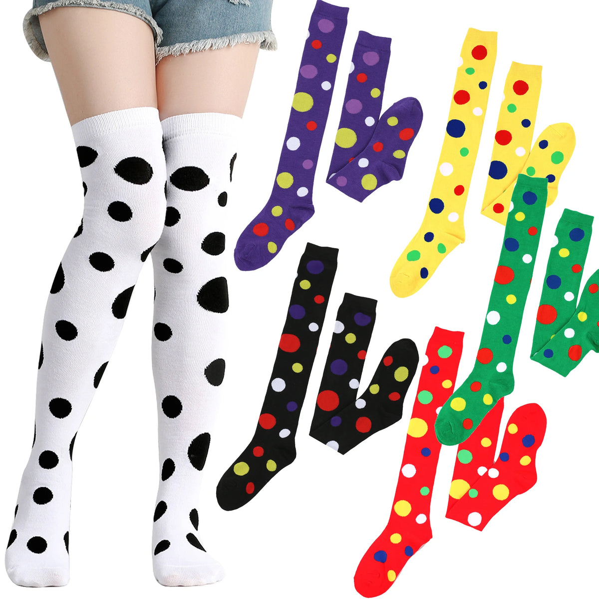 Big Polka Dots Stockings Women Over Knee High Long Socks Colorful Cow Print Anime Performance Cosplay Props Party Festival Gifts