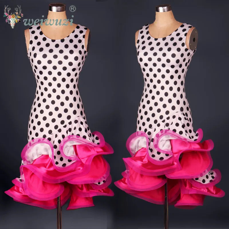 Latin Dance Performance Costume for Women Customized Polka Dot Dress