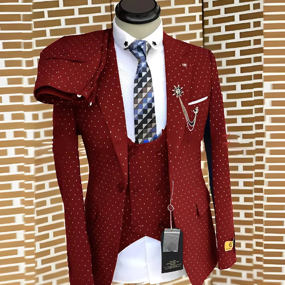 Polka dot Men's wedding Suits 3 piece Fashionable Business Work Clothes Groom