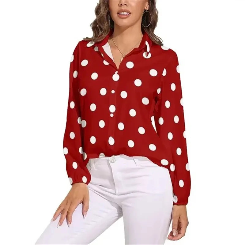 Vintage Polka Dots Blouse Long Sleeve Women Shirt White And Yellow Blouses Women Casual Shirt Graphic Clothing Office Ladies Top
