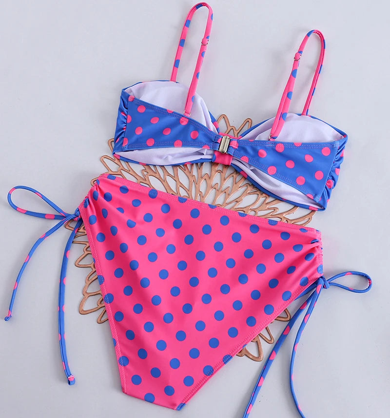 Sexy Women's Swimsuit Polka Dot Bandeau Bikinis Set Low Waist