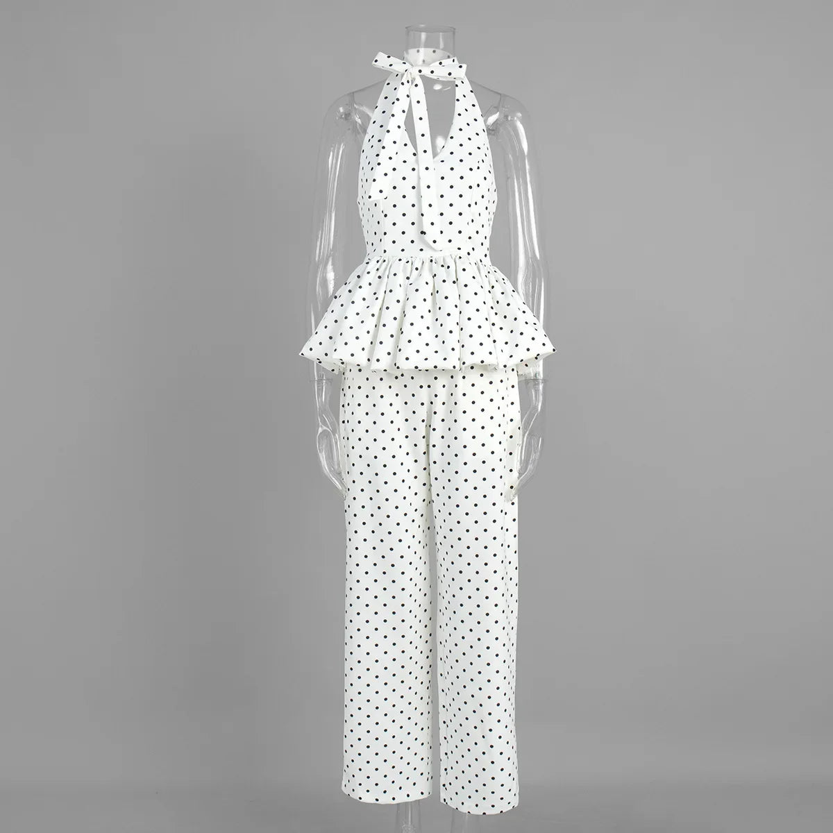 Polka Dot Print Trousers Set Female Spring Summer Hot Girls Sexy V-Neck Halter