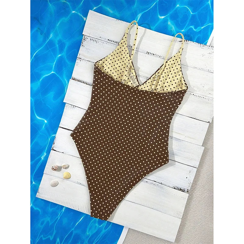 Women's Polka Dot Spaghetti Strap Tummy Control One Piece