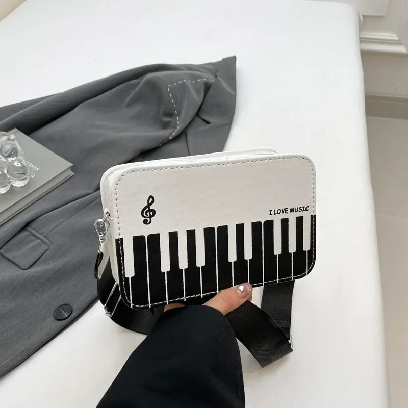 Girls Polka Dot Piano Key Handbag Black And White Retro