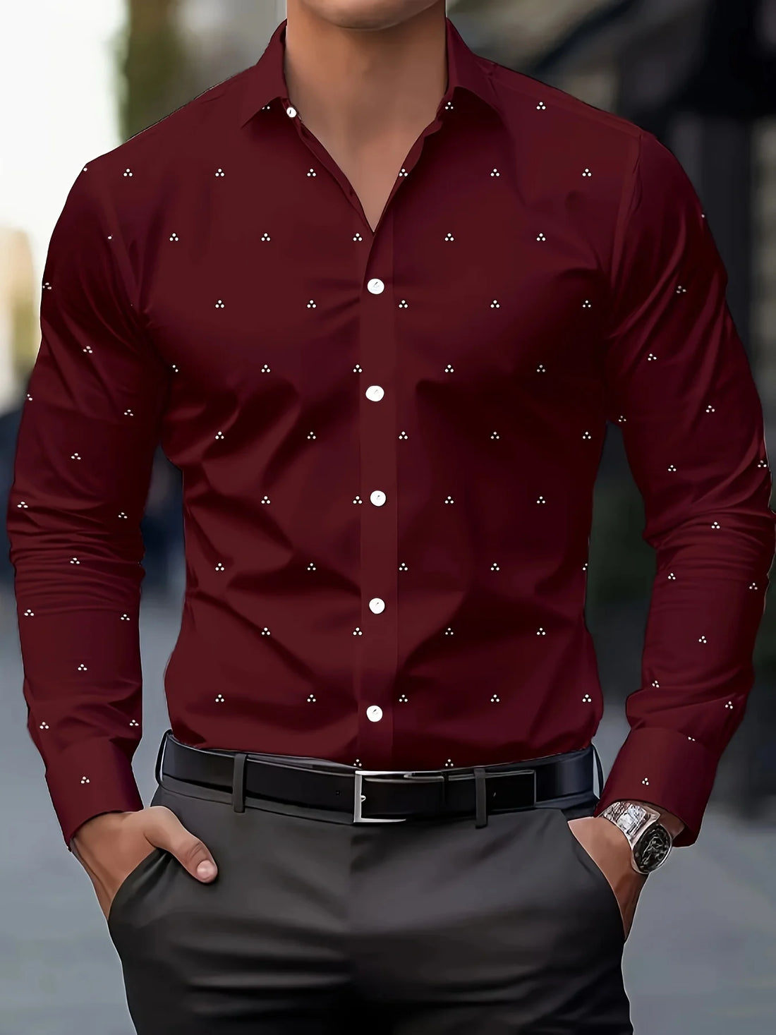 Men's Fashion Polka Dot Digital Print Shirts Casual Breathable