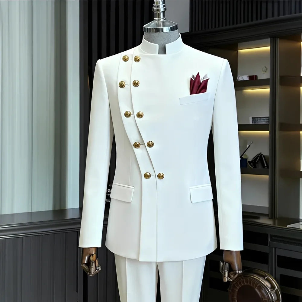 Men's Stand Collar 2-Piece Suit (Blazer + Pants)