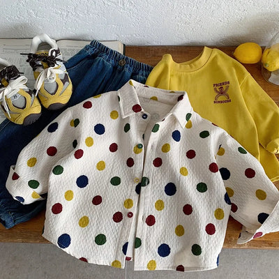 Children's Korean Style Polka Dot Loose Long Sleeve Shirt