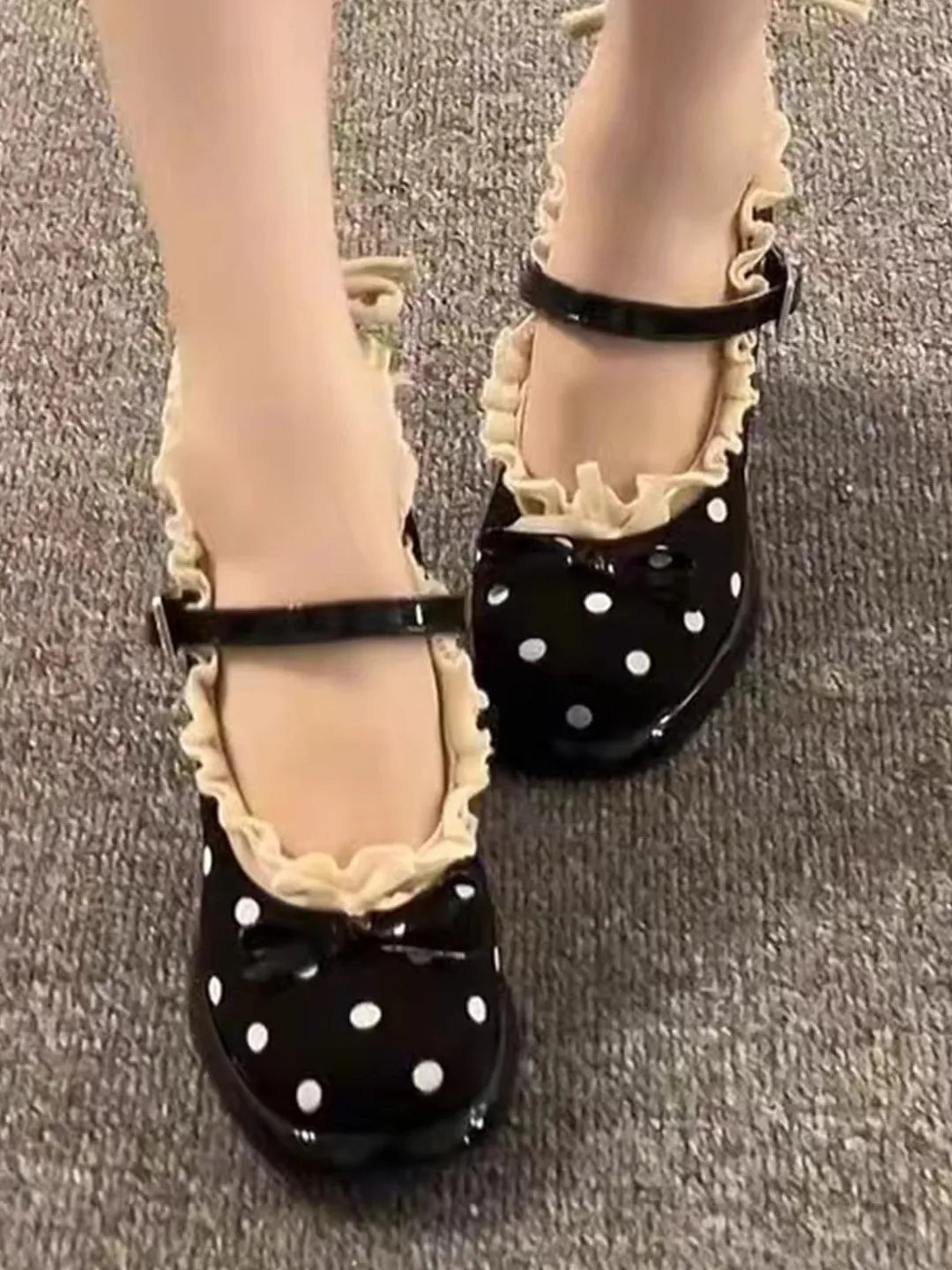 Sweet Polka Dot Mary Jane Shoes Women's Chunky Heel