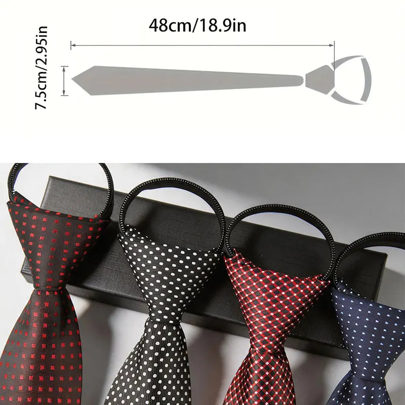 Men's No-Tie Narrow Zipper Tie Polyester Black Red Blue Multicolor Polka Dot