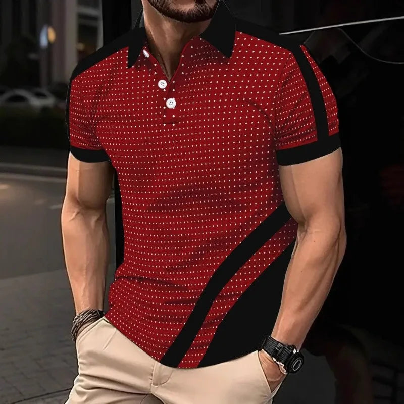 Men's Polka Dot Polo Shirt Black Short Sleeve Golf Shirt