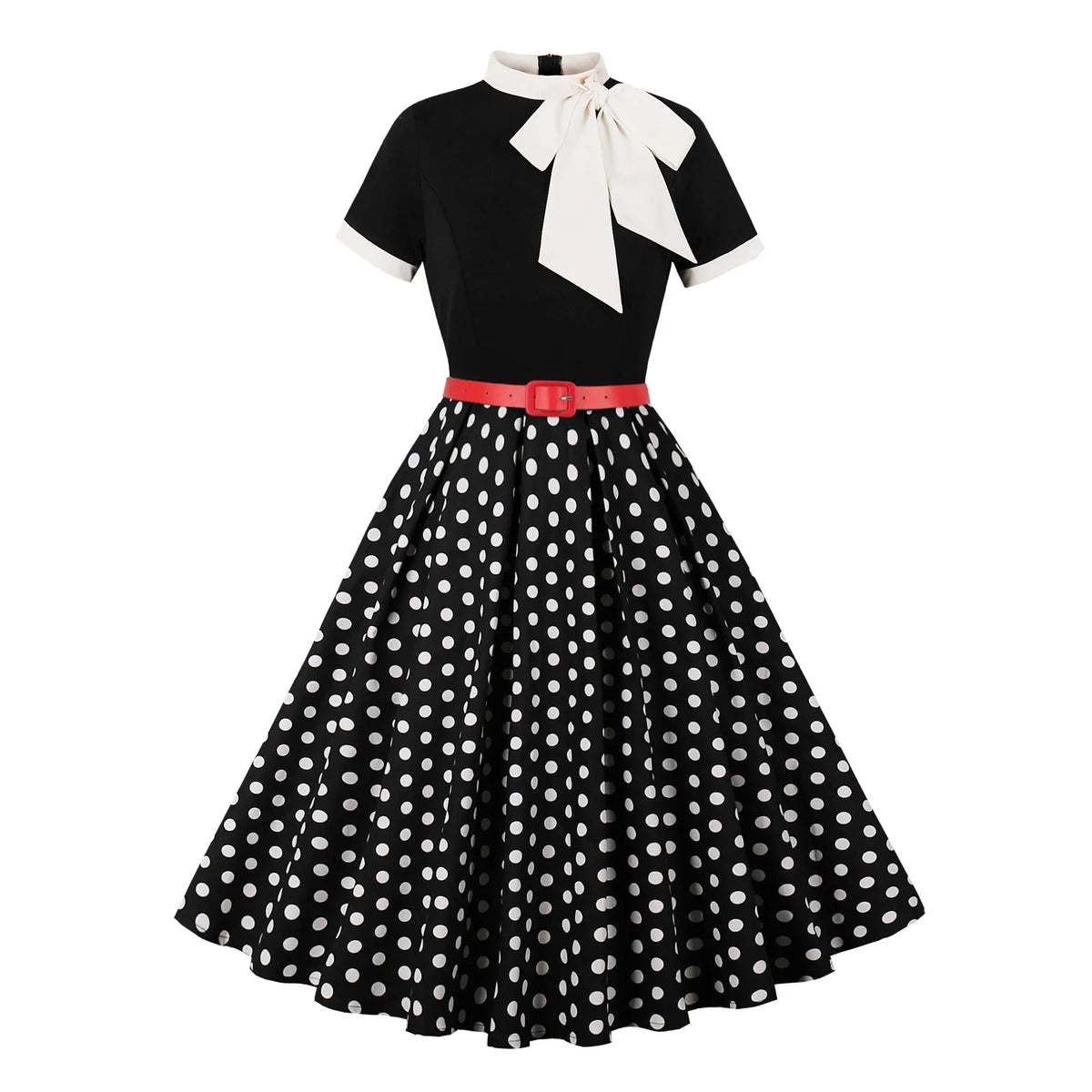 Women Summer Retro Casual Party Dress Elegant Short Sleeve Polka Dot