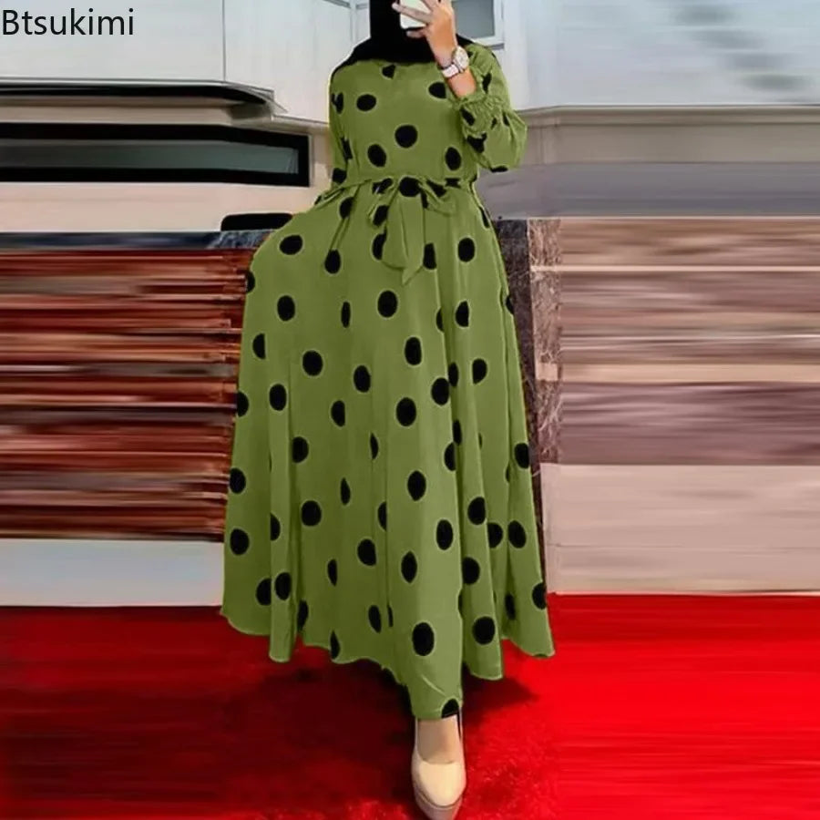 Women's Casual Dress Polka Dot Print Long Maxi Dress Party Casual