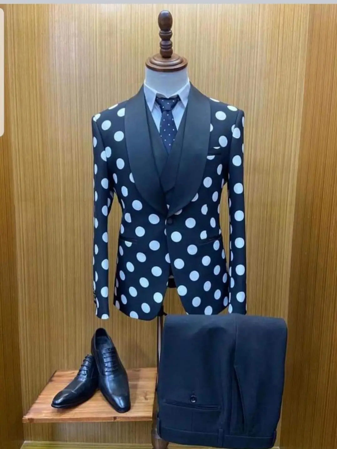 Polka Dots Formal Men Suits for Wedding Party Custom Made Groom