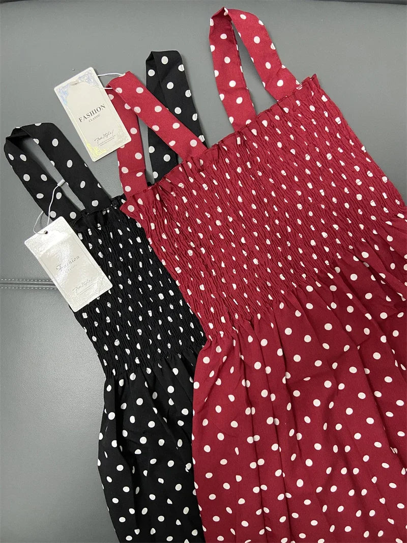 Polka Dot Chiffon Square-Neck Maxi Dress