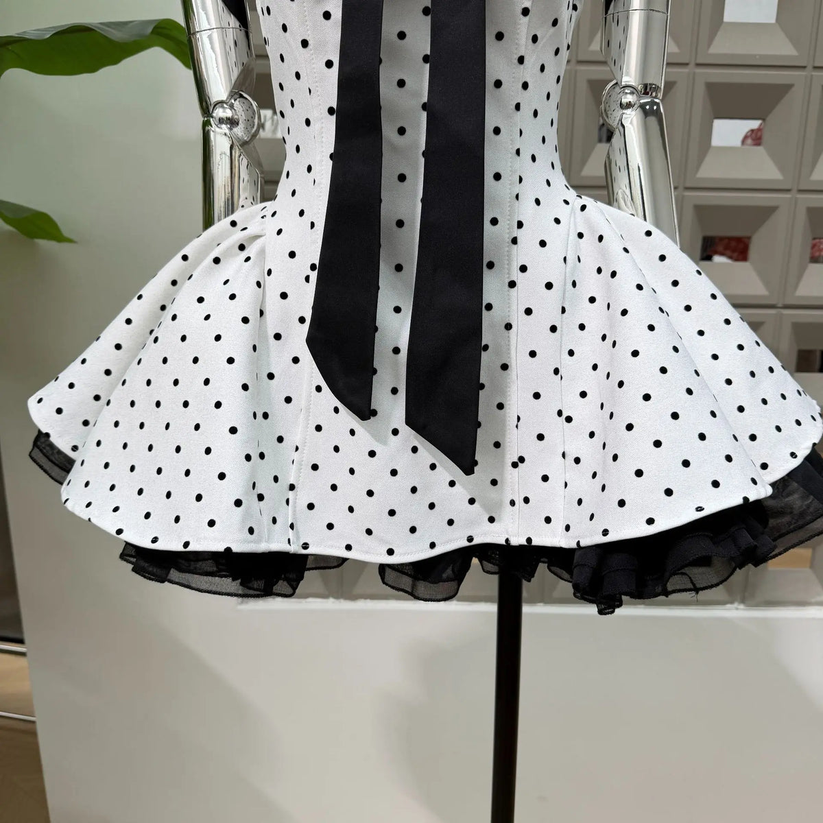Women Sexy Strapless Backless Polka Dot Bow A Line Dress Party