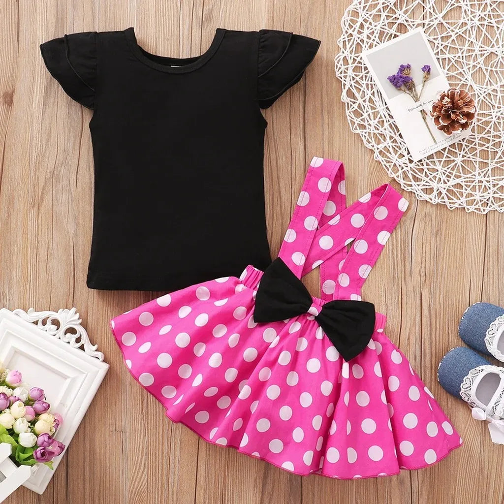 Summer Toddler Girls Cute Dress Set Short Sleeve Black