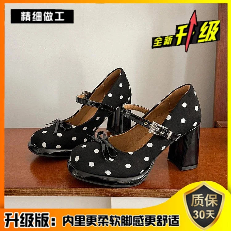 Sweet Polka Dot  Knot Mary Jane High Heels Women's