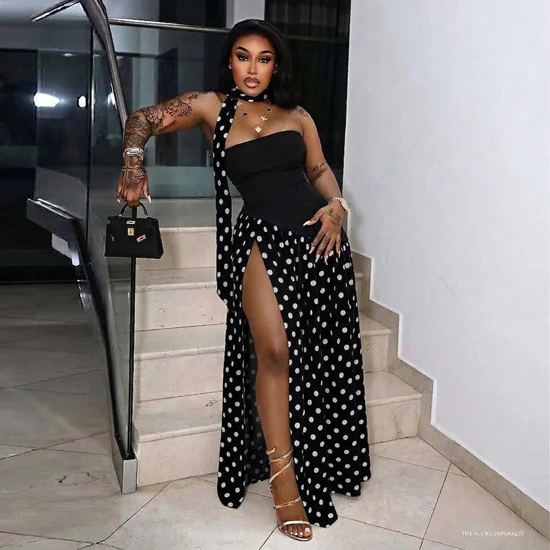STYLISH LADY Polka Dot Print Maxi Dress 2026 Summer Women Strapless