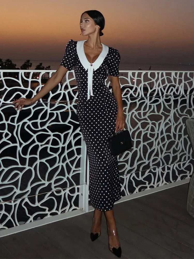 Dot Printed Dresses For Women Fashion Sexy Streetwear Short Sleeves Sheath