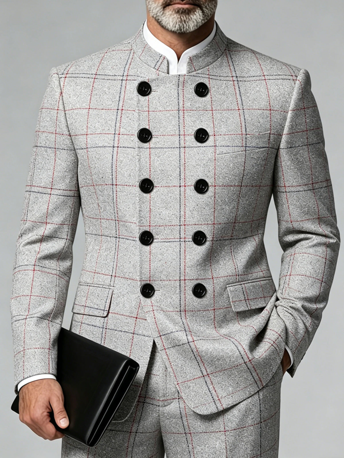 Men Plus Size Luxury Classic Blazer Mandarin Collar Polka Dot Double Breasted Long Sleeve Slim Business Party Outerwear Jacket
