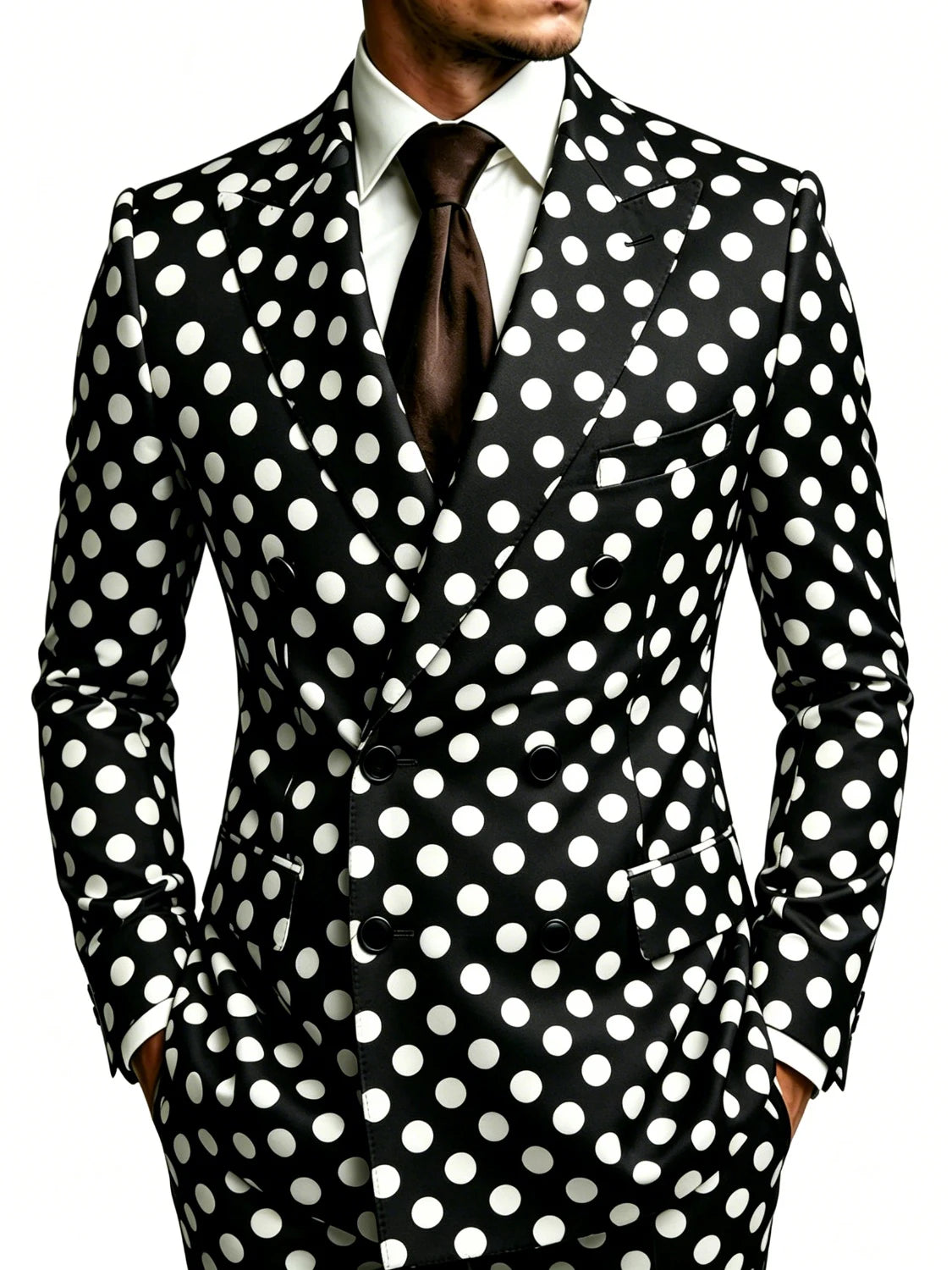 Men's Polka Dot Double-Breasted Peak Lapel Blazer