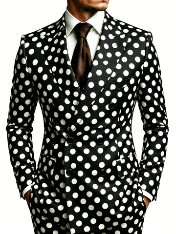 Men's Polka Dot Double-Breasted Peak Lapel Blazer