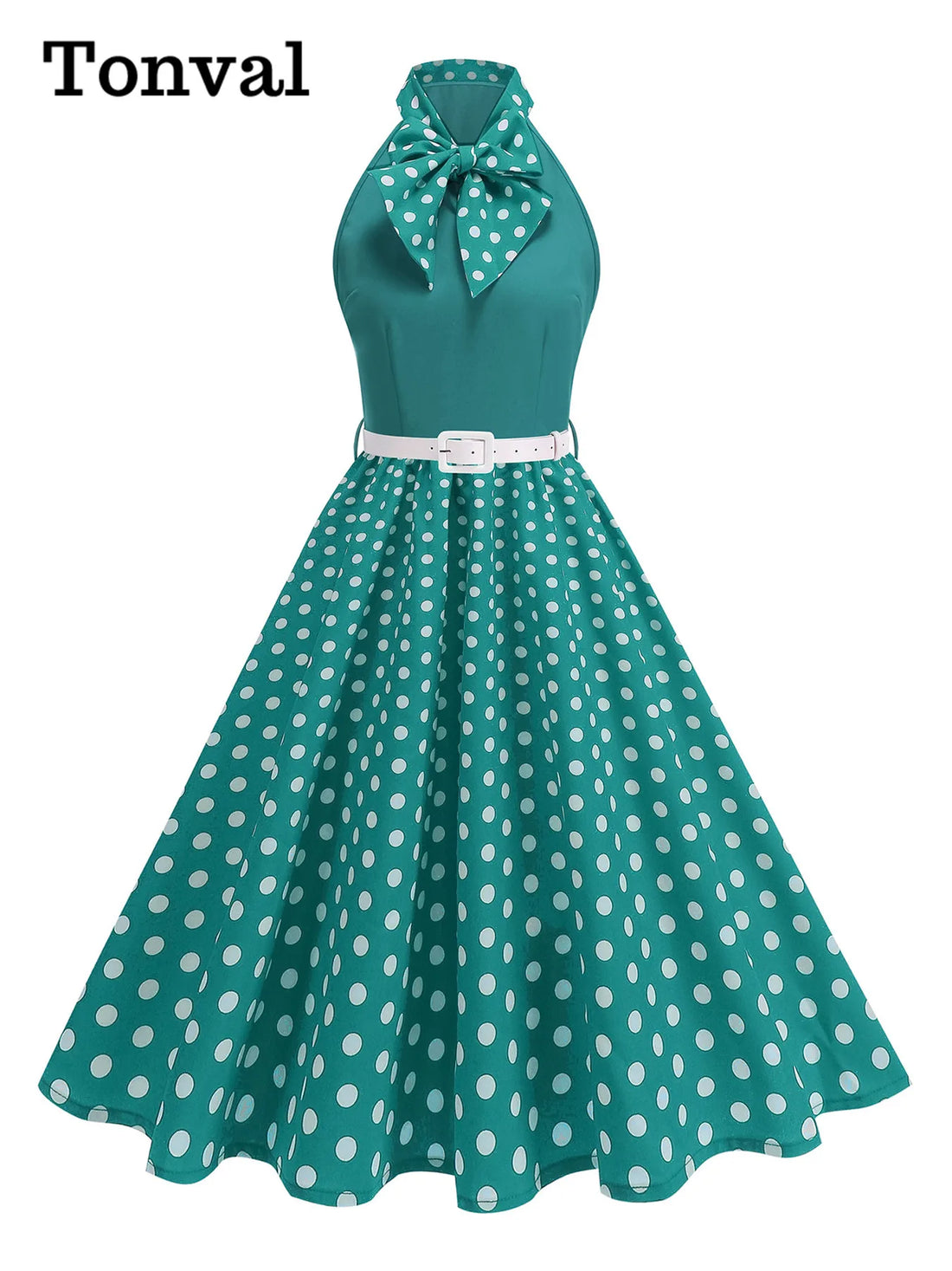 Tonval Bow Neck Halter Neck Polka Dot 50s Retro Party Clothes