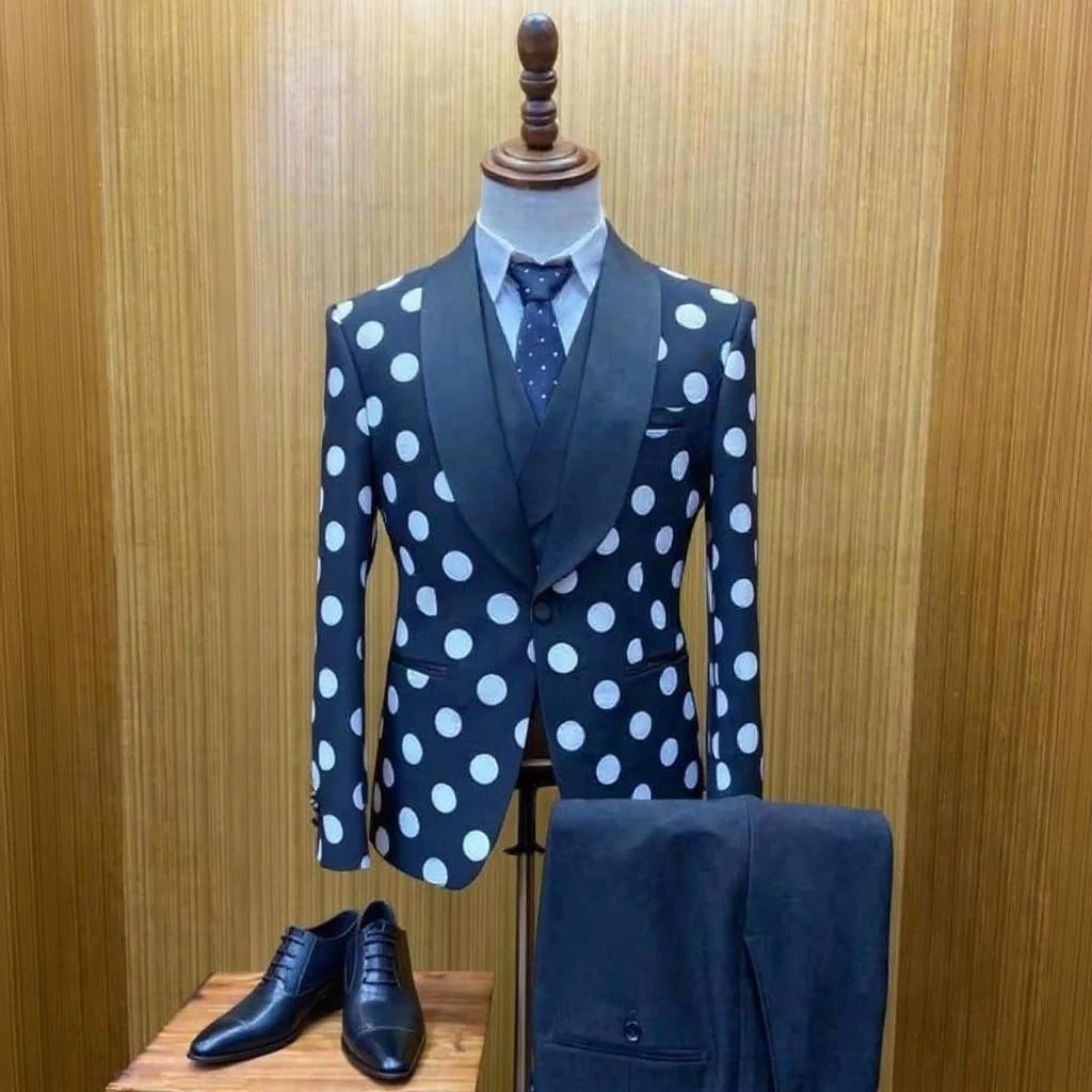 Polka Dots Formal Men Suits for Wedding Party Custom Made Groom