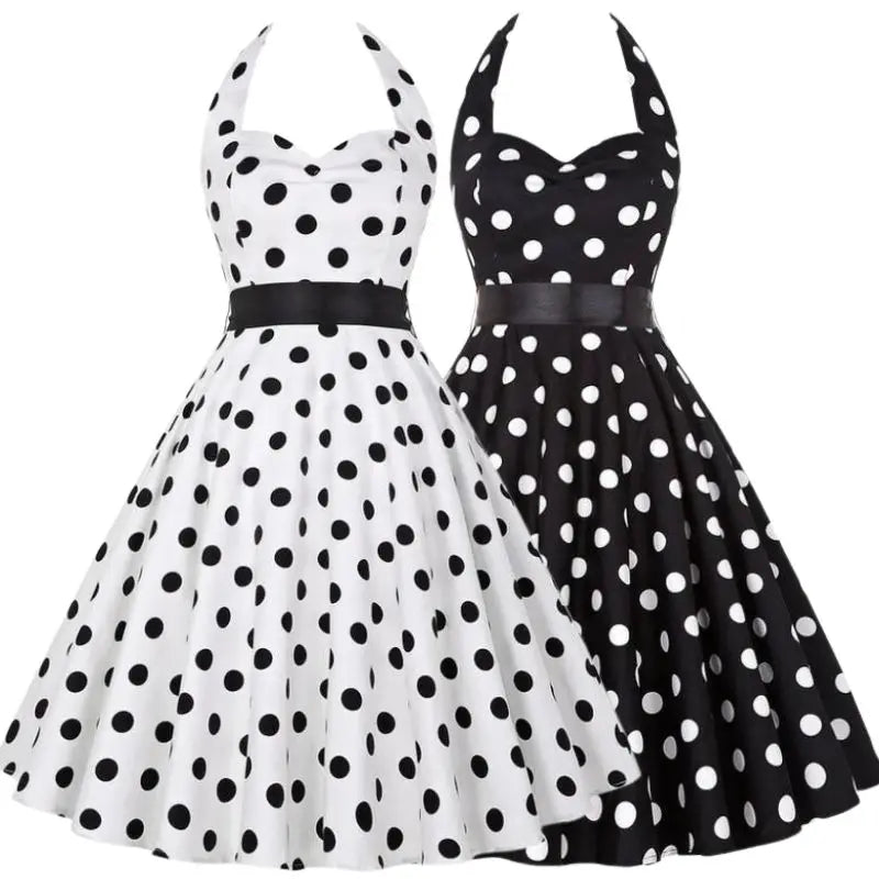 Women Summer Polka Dot Vintage Dress Fashion Party Office Lady Rockabilly