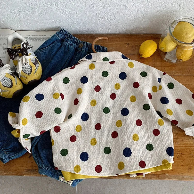 Children's Korean Style Polka Dot Loose Long Sleeve Shirt