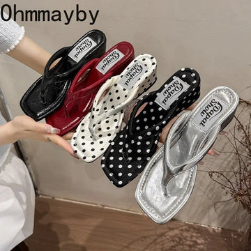 Designer Summer Polka Dot Women Slippers Concise Wedges Heel Dress