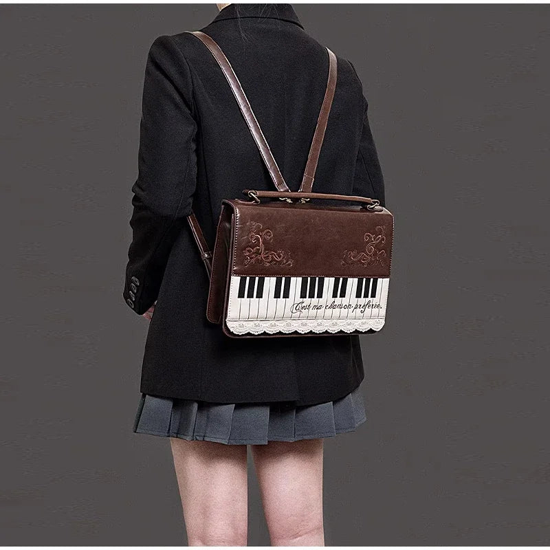 Girls Polka Dot Piano Key Handbag Black And White Retro