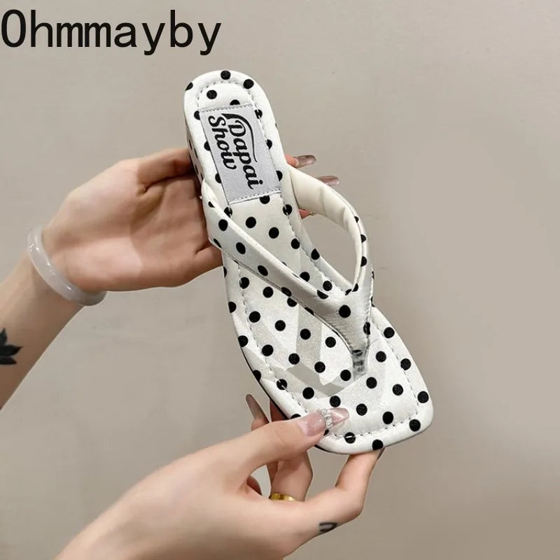 Designer Summer Polka Dot Women Slippers Concise Wedges Heel Dress