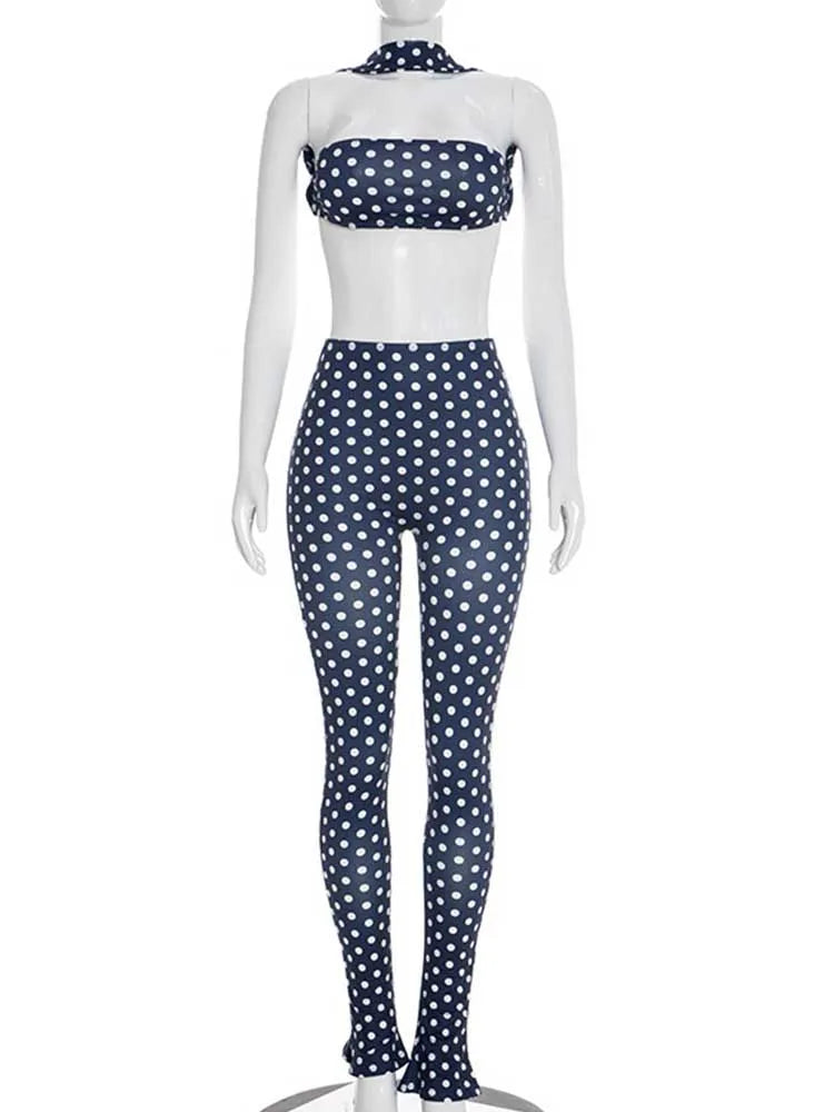 Summer Clothes Woman 2 Piece Sets Sexy Halter Cro Ptop Backless Skinny Pants Suits Set Woman Elegant Wholesale Dropshipping