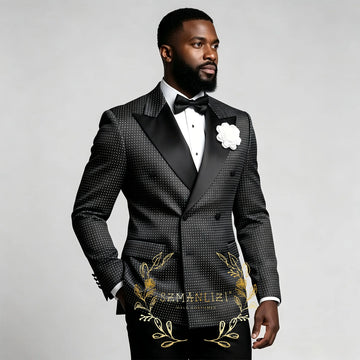 Men's Black Polka Dot 2-Piece Suit (Jacket + Pants)