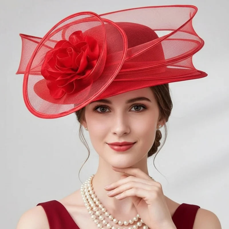 Exaggerated Mesh Headwear Concave Shape Church Hats