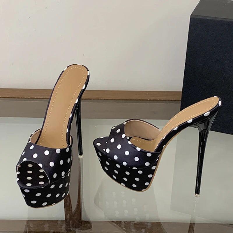 Liyke Sexy Super High Heels Slippers Women Summer Peep Toe Polka Dot shoes