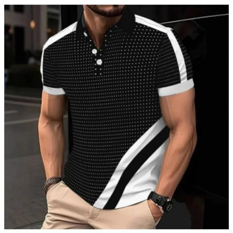Men's Polka Dot Polo Shirt Black Short Sleeve Golf Shirt