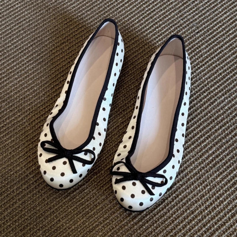 Designer Polka Dot Round Toe Ballet Flats for Women