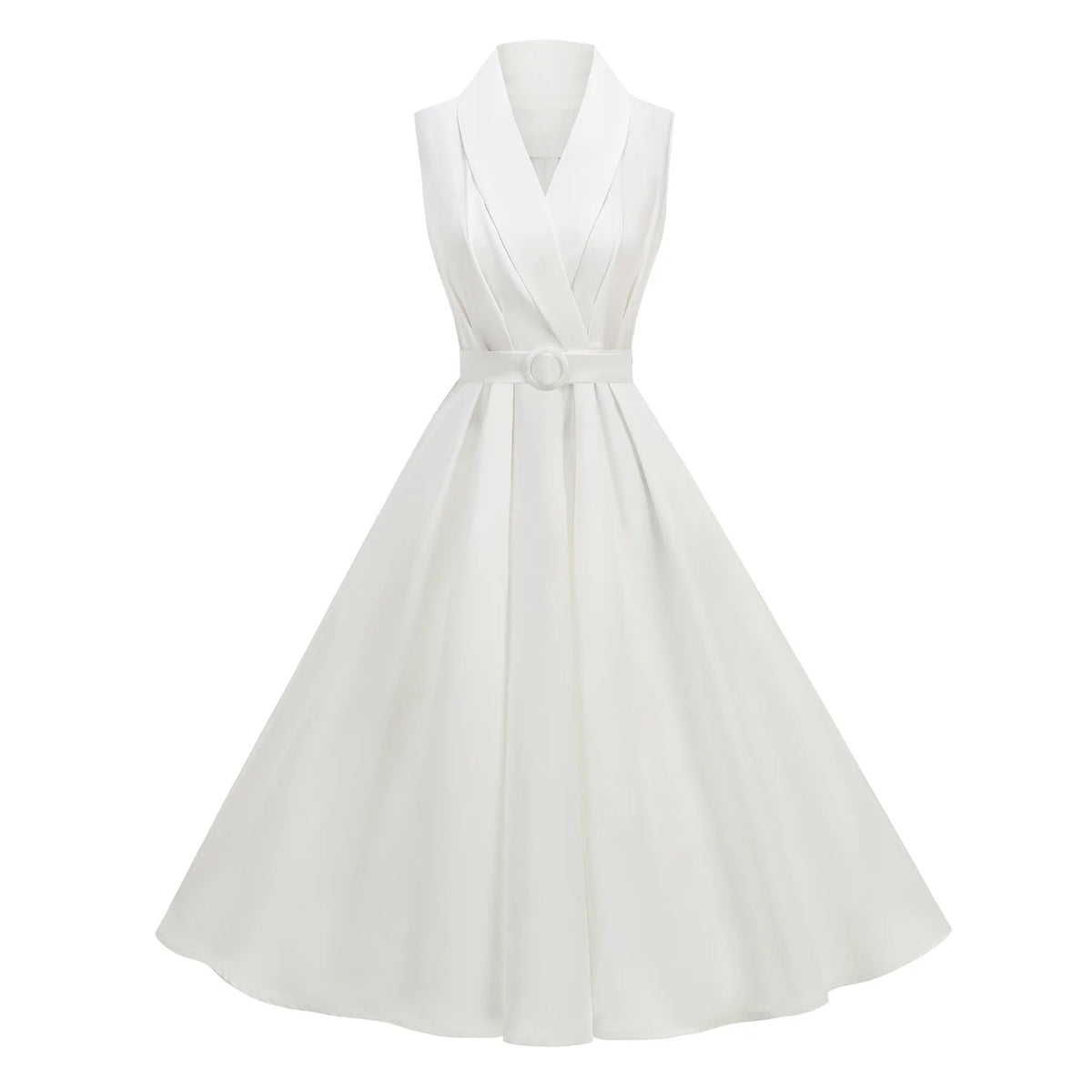 Polka Dot Sleeveless Collared Belted Summer Dress