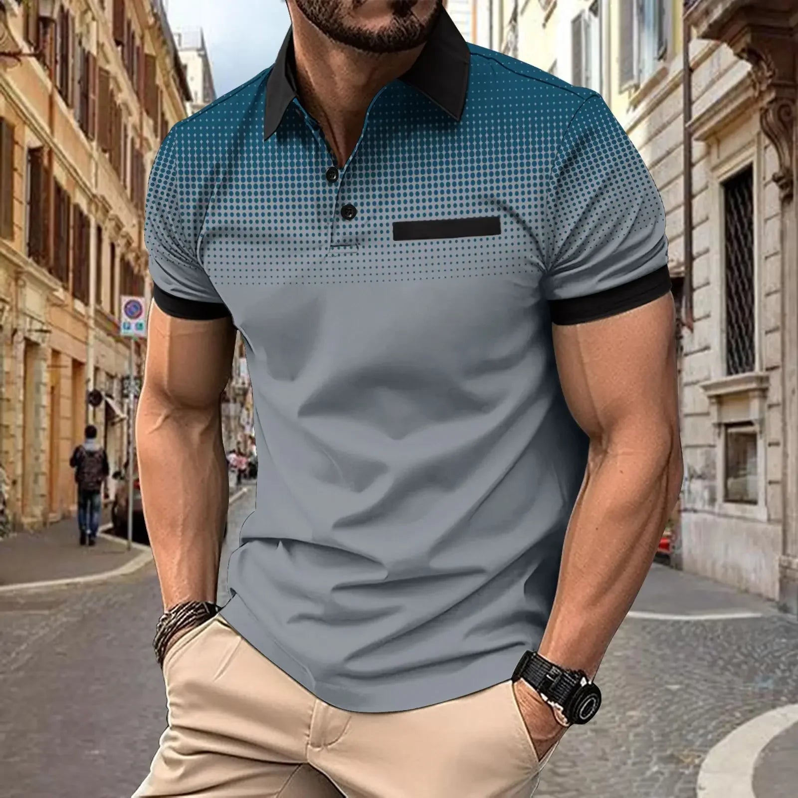 Men's summer gradient printed polka dot short sleeved