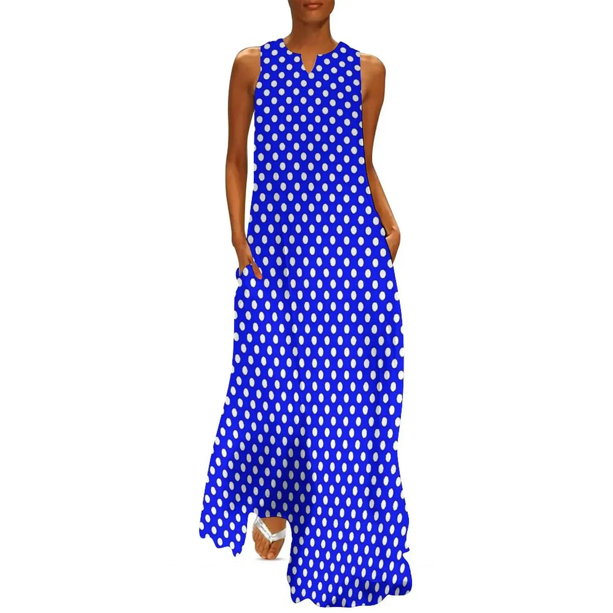 Red And White Polka Dots Print Women Dress  Elegant Maxi Dress V-Neck