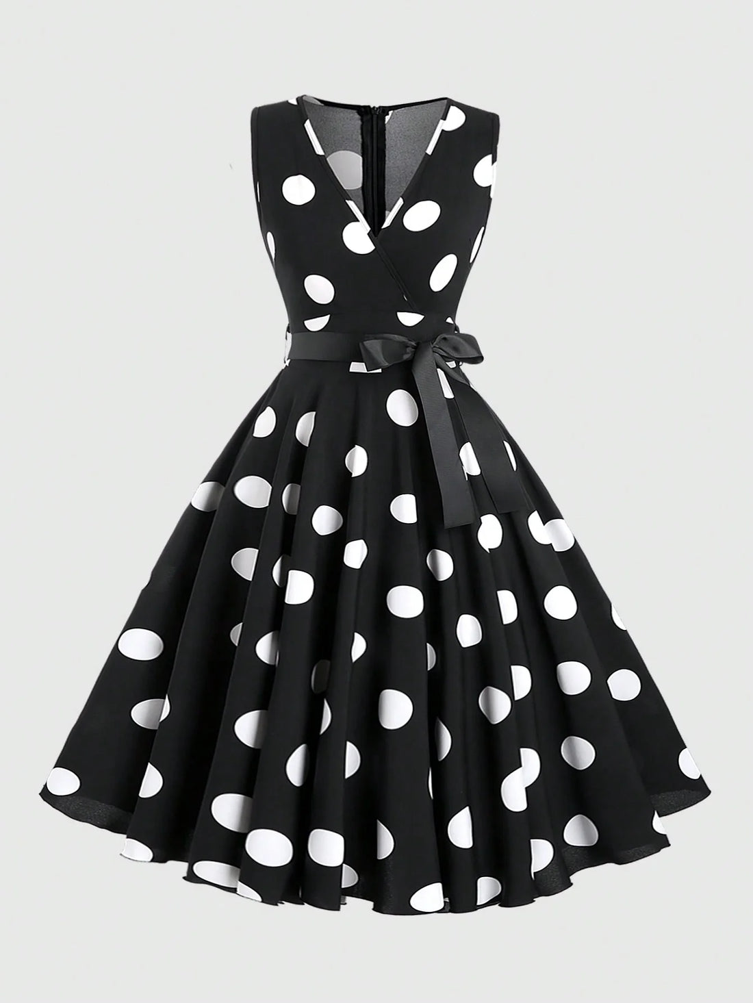Fashionable Women's Polka Dot Printed Sleeveless V-Neck Dress Maxi Women Outfit