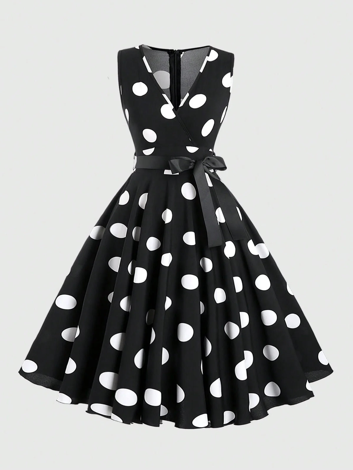 Fashionable Women's Polka Dot Printed Sleeveless V-Neck Dress Maxi Women Outfit