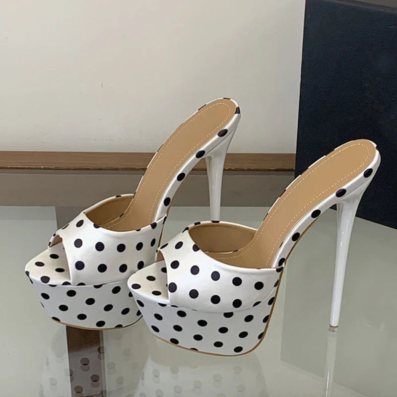 Liyke Sexy Super High Heels Slippers Women Summer Peep Toe Polka Dot shoes